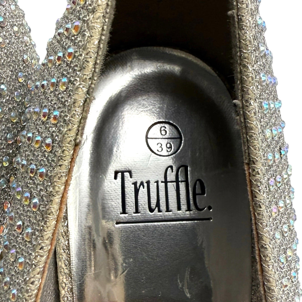 Truffle Silver Rhinestone Shoes Round Toe Stiletto Sparkle Women’s UK Size 6