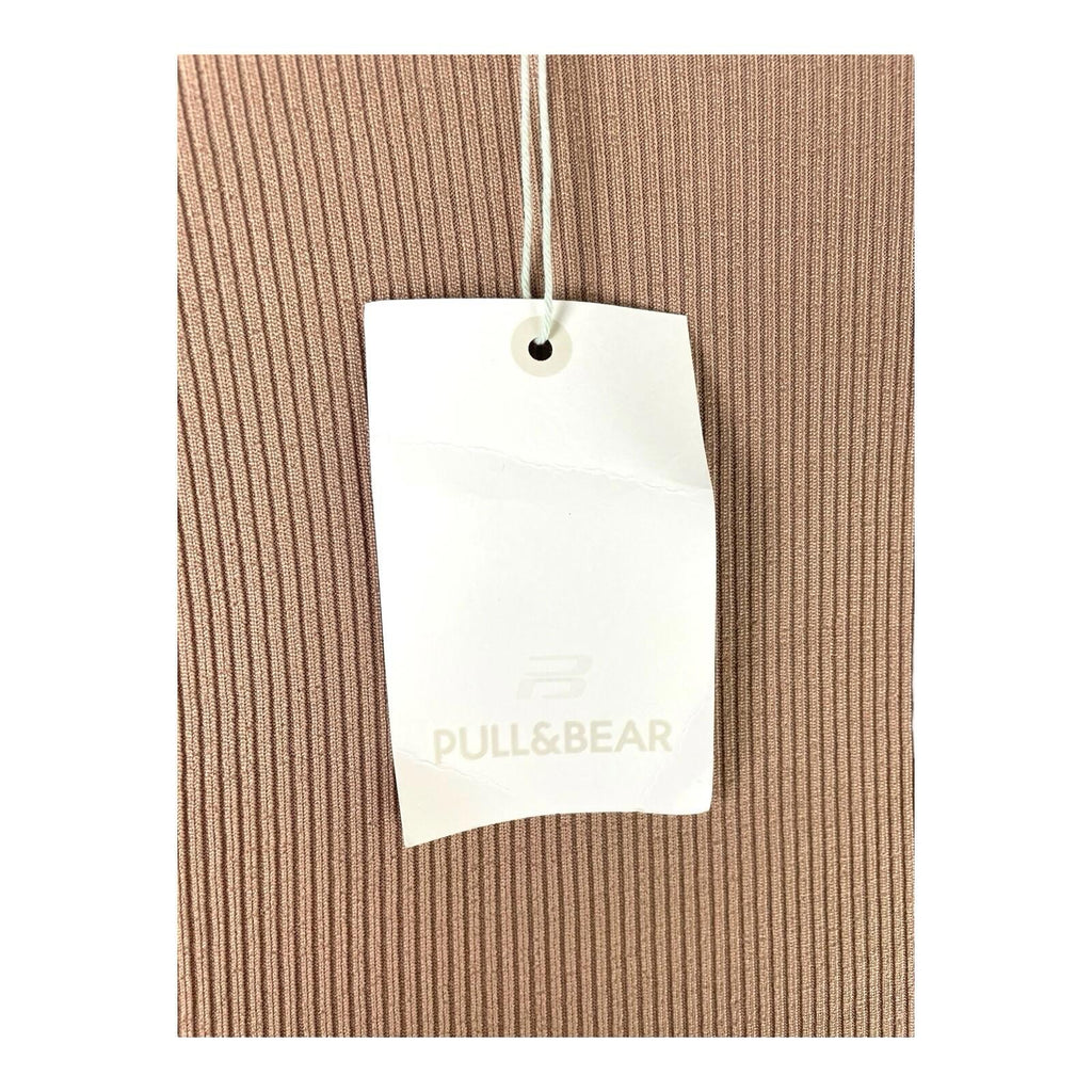 Pull&Bear Tan Ribbed Mini Dress Cross Neck Women’s UK Size XS