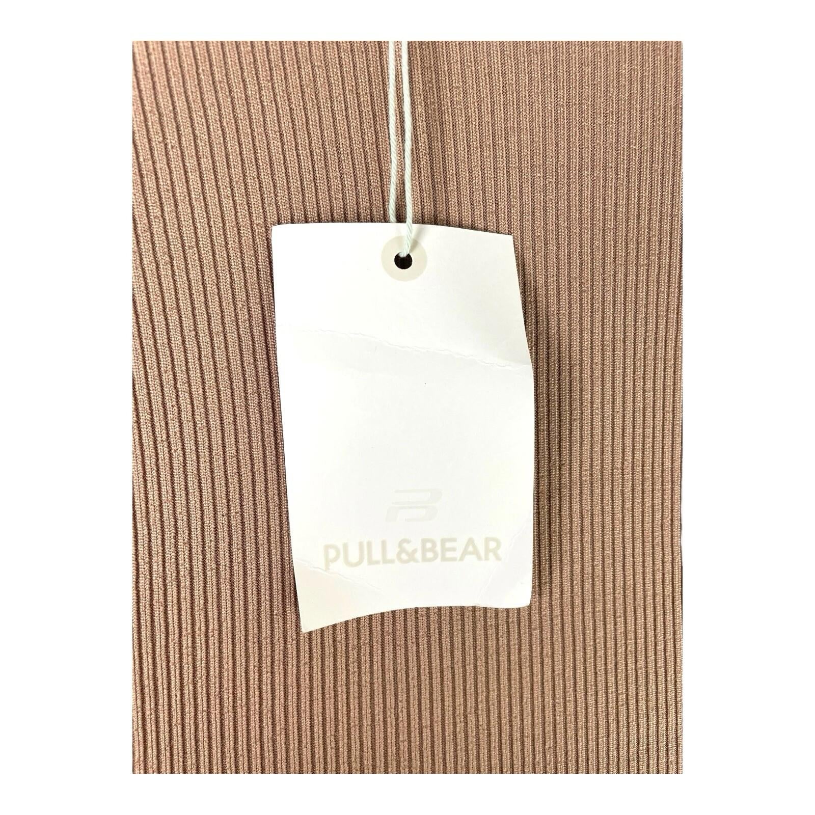 Pull&Bear Tan Ribbed Mini Dress Cross Neck Women’s UK Size XS
