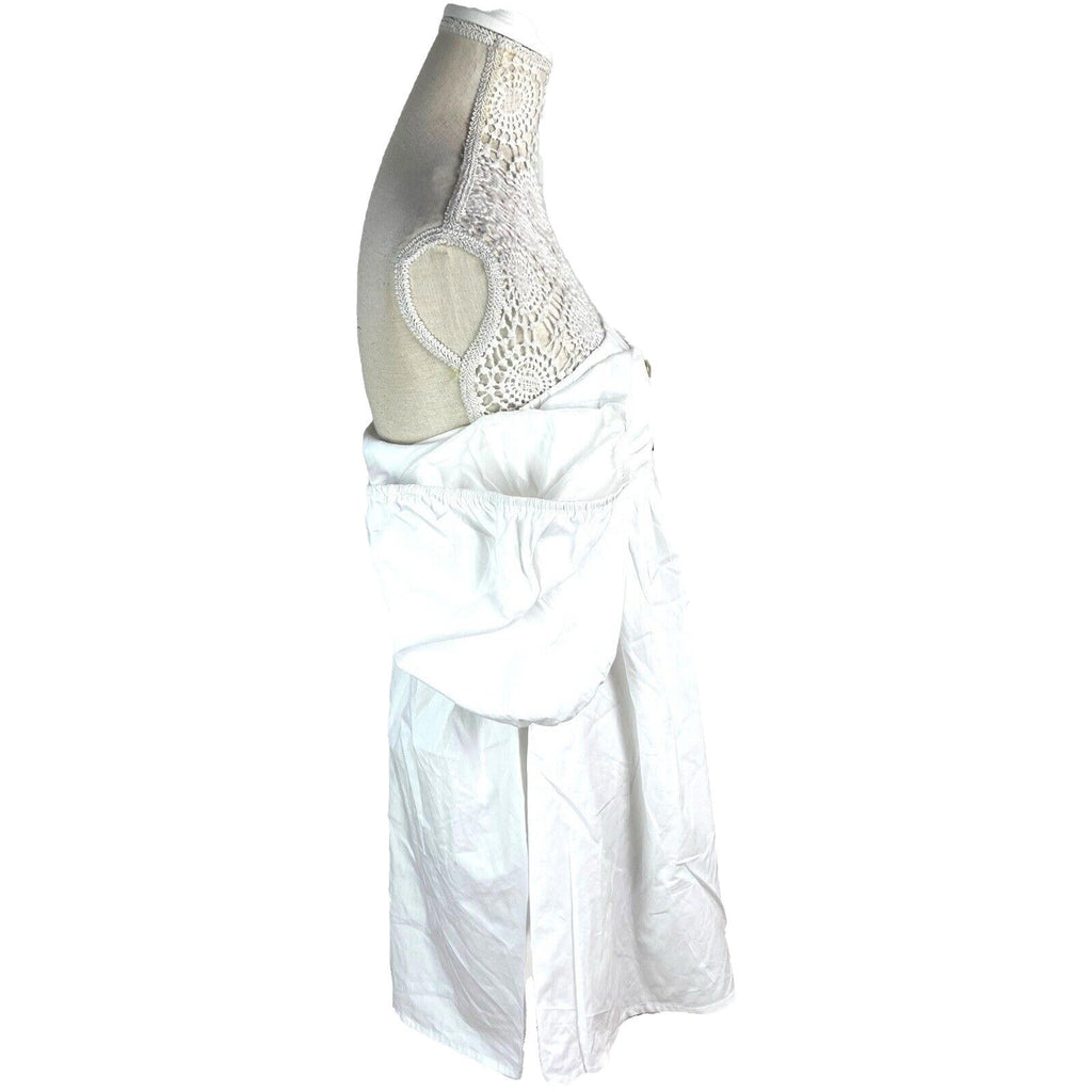 Off Shoulder Mini Dress Women's UK Size 8 White Short Sleeve Button Front Summer