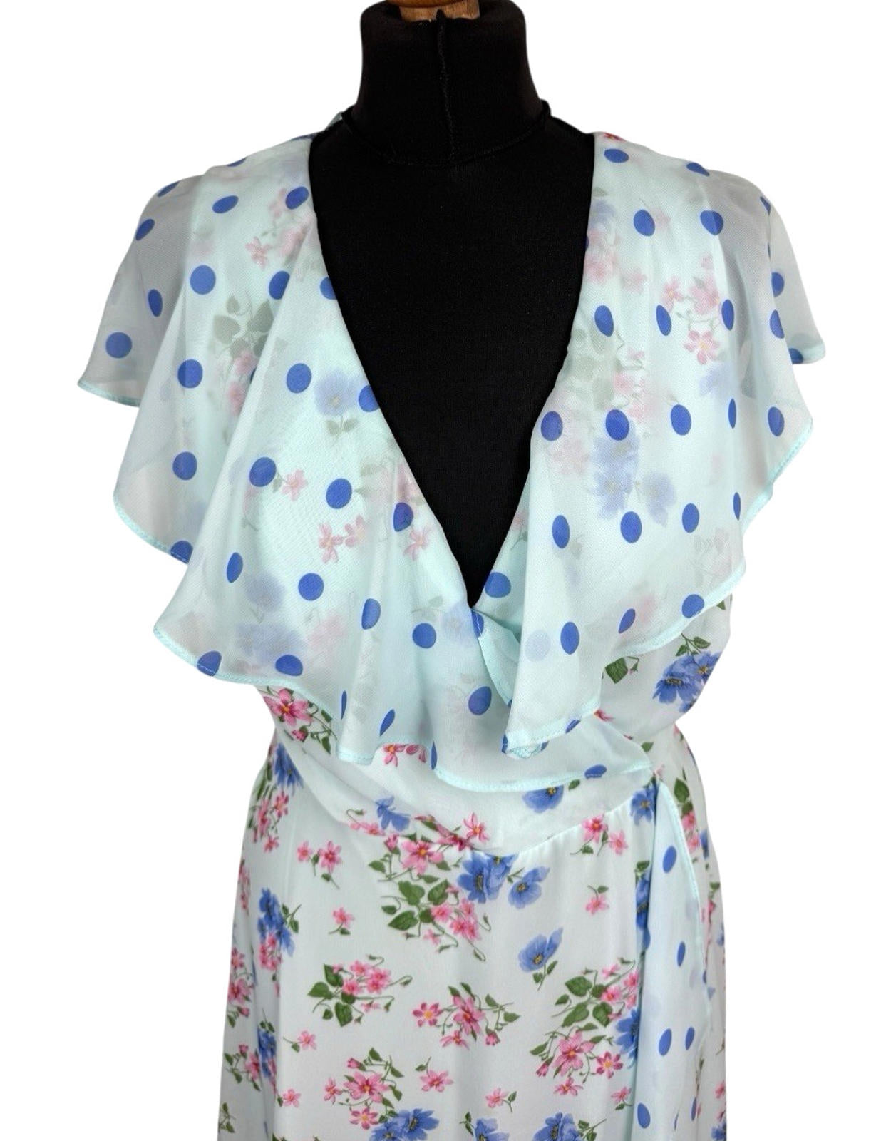 Roman Occasion Dress Midi Pastel Floral Chiffon V Neck Women’s UK Size 12