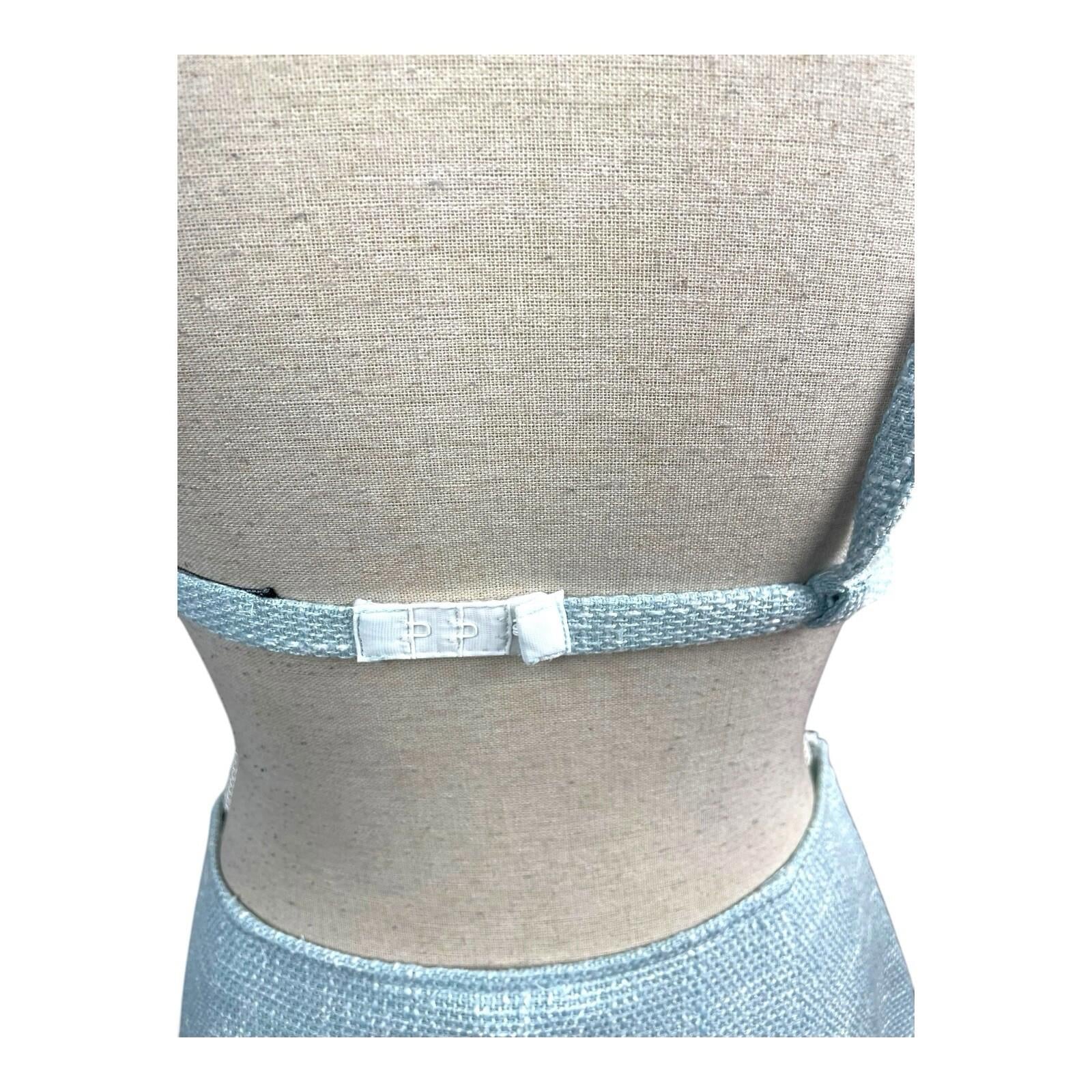 Pretty Little Thing Crop Top & Skirt Co-ord Women’s UK Size 8 Blue Linen Look