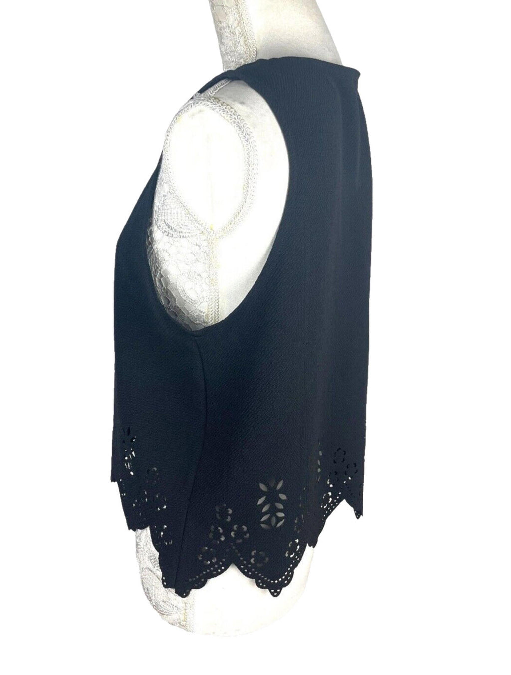 Select Crop Top Black Laser Cut Scallop Trim Women's UK Size 14