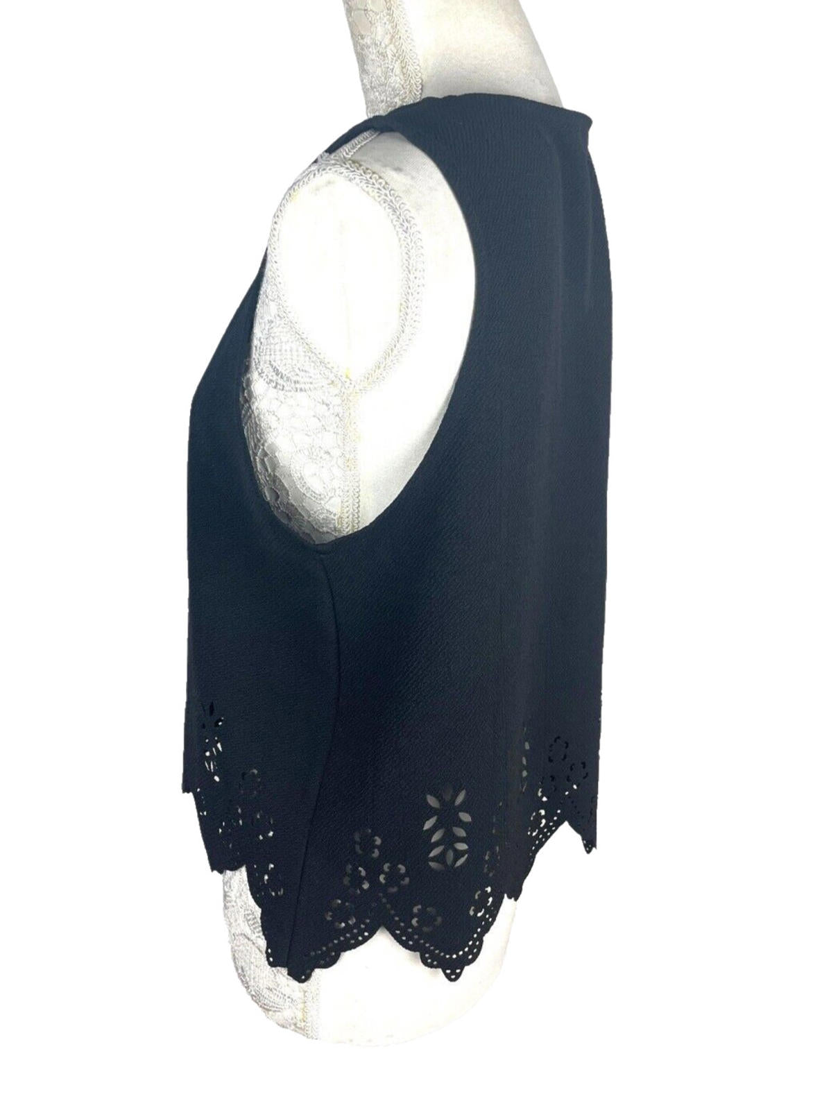 Select Crop Top Black Laser Cut Scallop Trim Women's UK Size 14