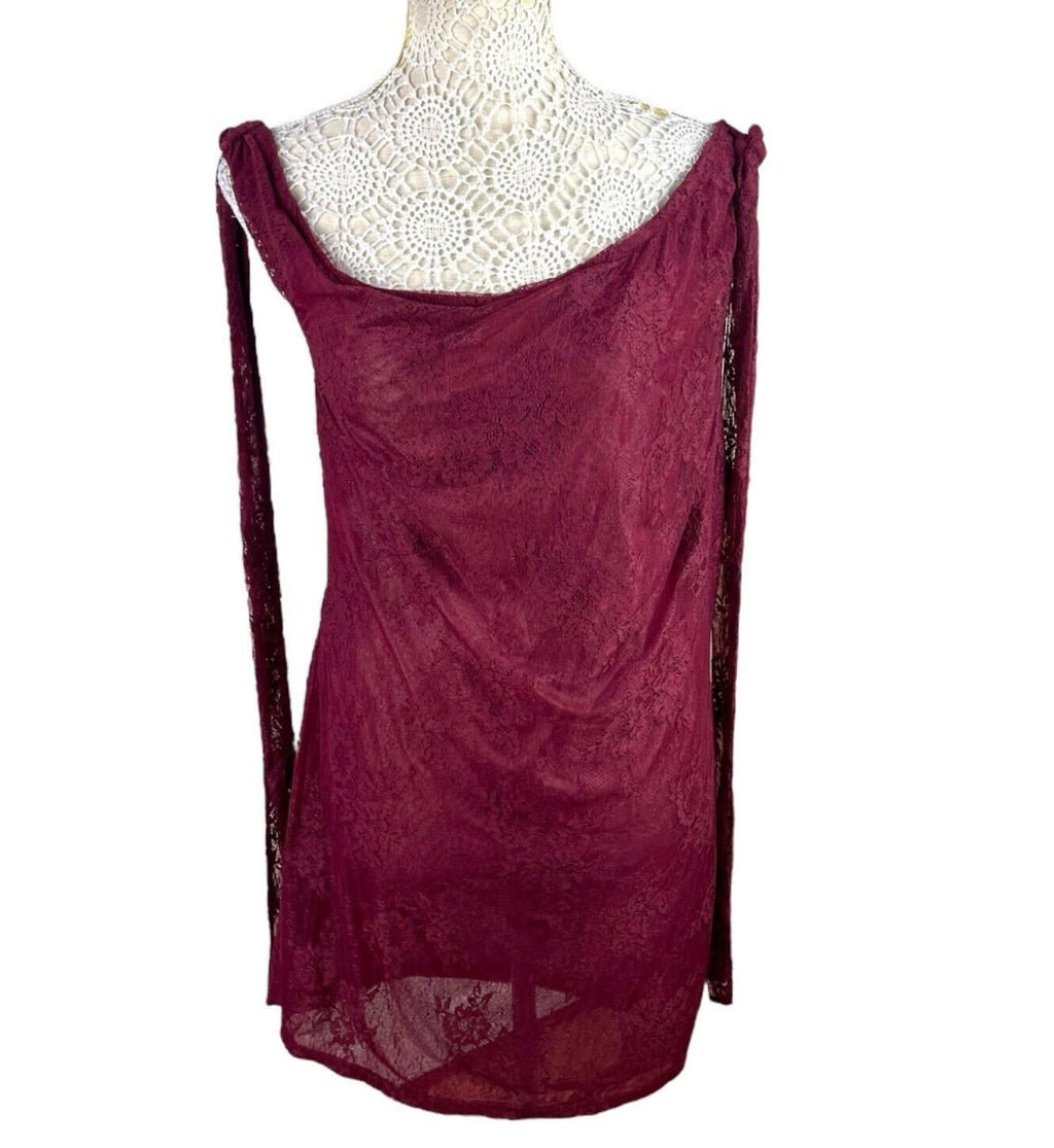 Pretty Little Thing Deep Red Lace Mini Dress Lined Women’s UK Size 16