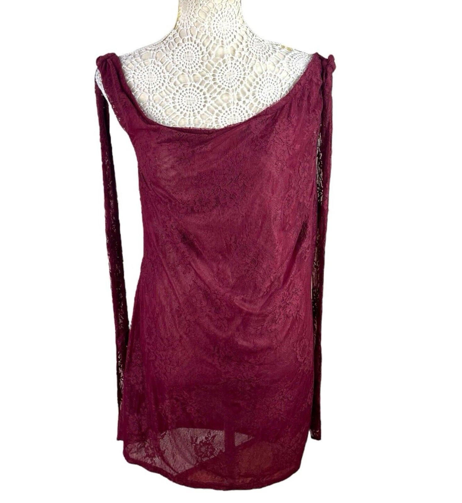 Pretty Little Thing Deep Red Lace Mini Dress Lined Women’s UK Size 16