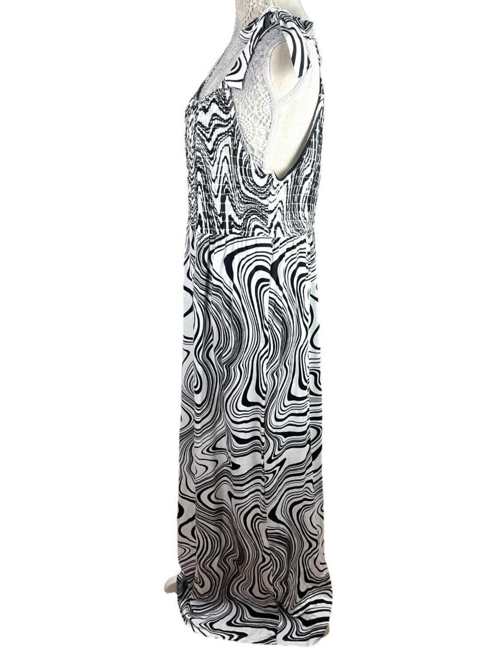 Papaya Maxi Dress Women’s UK Size 16 Black & White Tie Shoulder Abstract Swirl