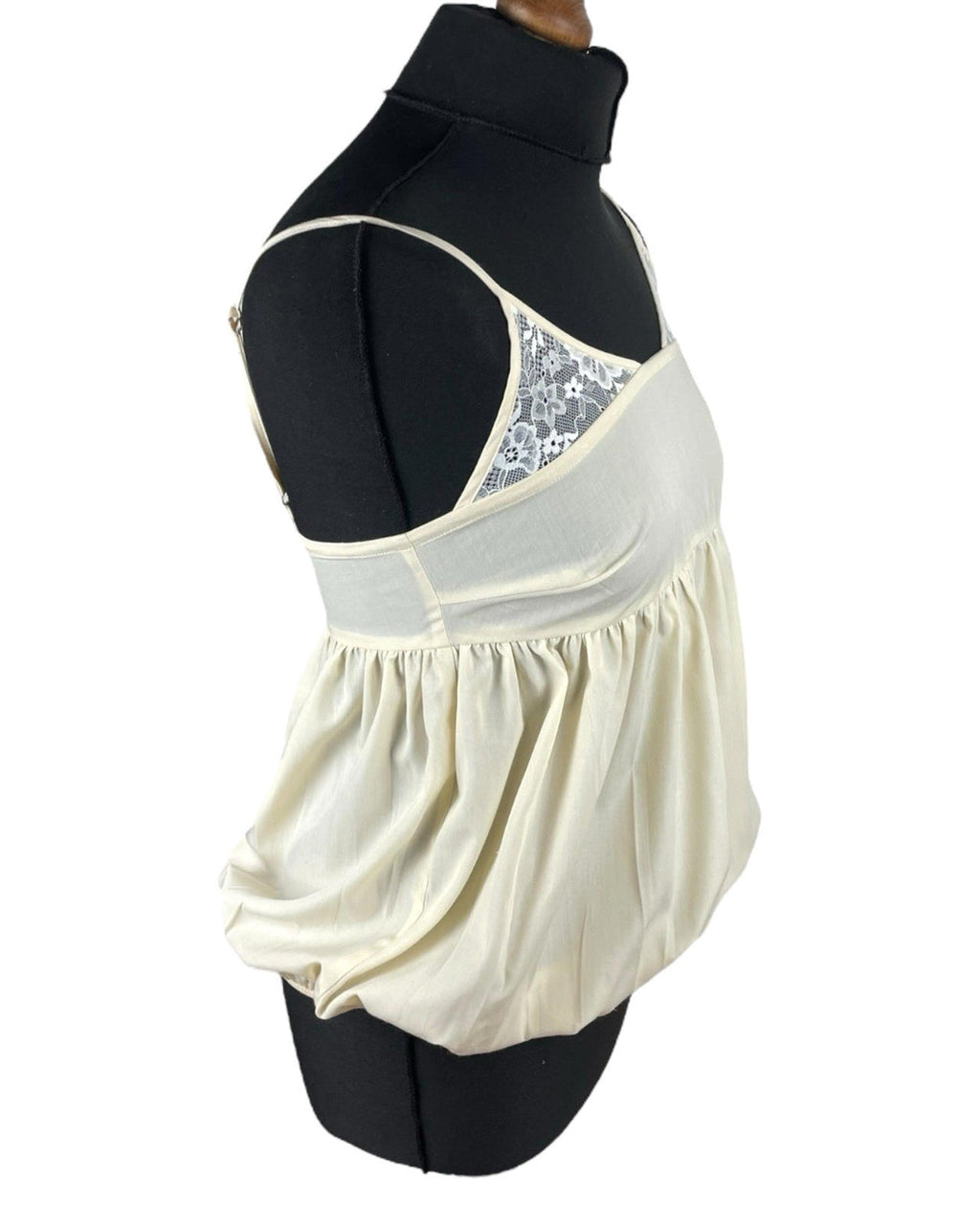 Beige Peplum Tank Top Spaghetti Strap Lace Accent Women’s UK Size 8