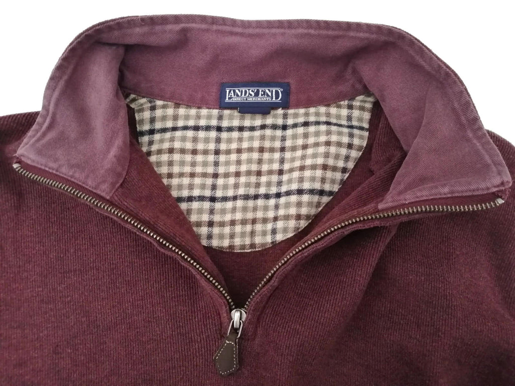 Land's End 1/4 Zip Burgundy Sweatshirt Men's Size XL Jumper 100% Cotton