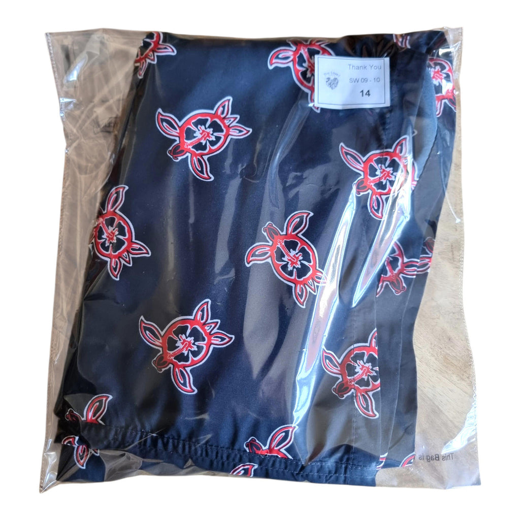 Swim Shorts Men's UK Size L Navy Blue Net Lined Pockets Red Sea Turtle Print