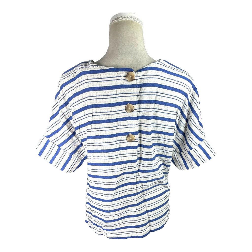 Marks & Spencer Stripe T-Shirt Top Women’s UK Size 10 Short Sleeve Linen Blend