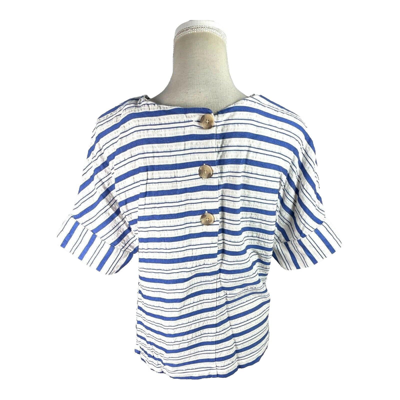 Marks & Spencer Stripe T-Shirt Top Women’s UK Size 10 Short Sleeve Linen Blend