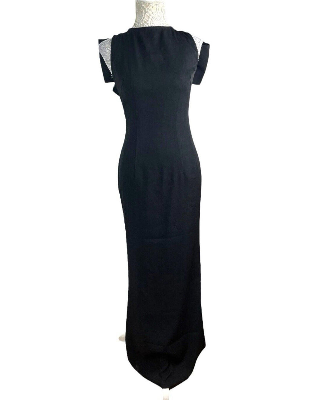 Pretty Little Thing Black Backless Maxi Dress Big Bow Detail Women’s UK Size 8
