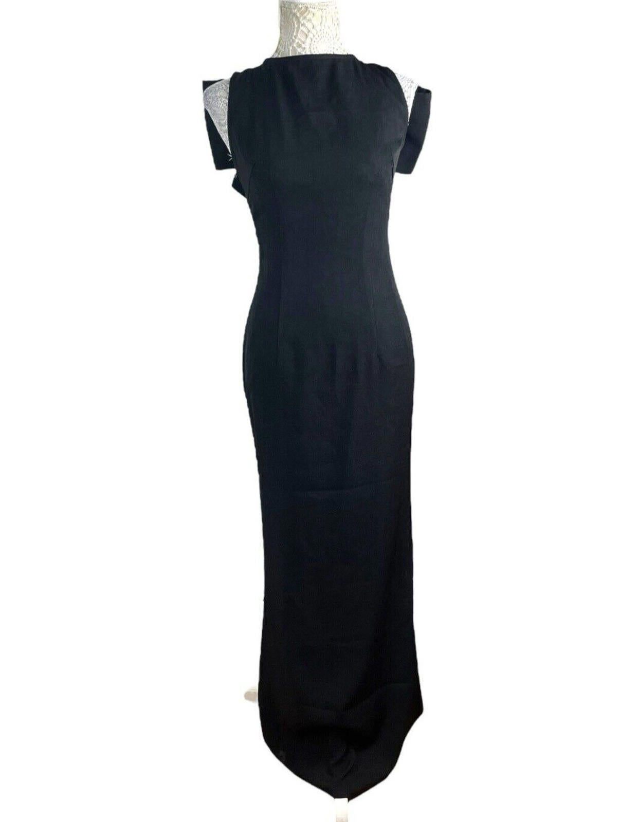 Pretty Little Thing Black Backless Maxi Dress Big Bow Detail Women’s UK Size 8