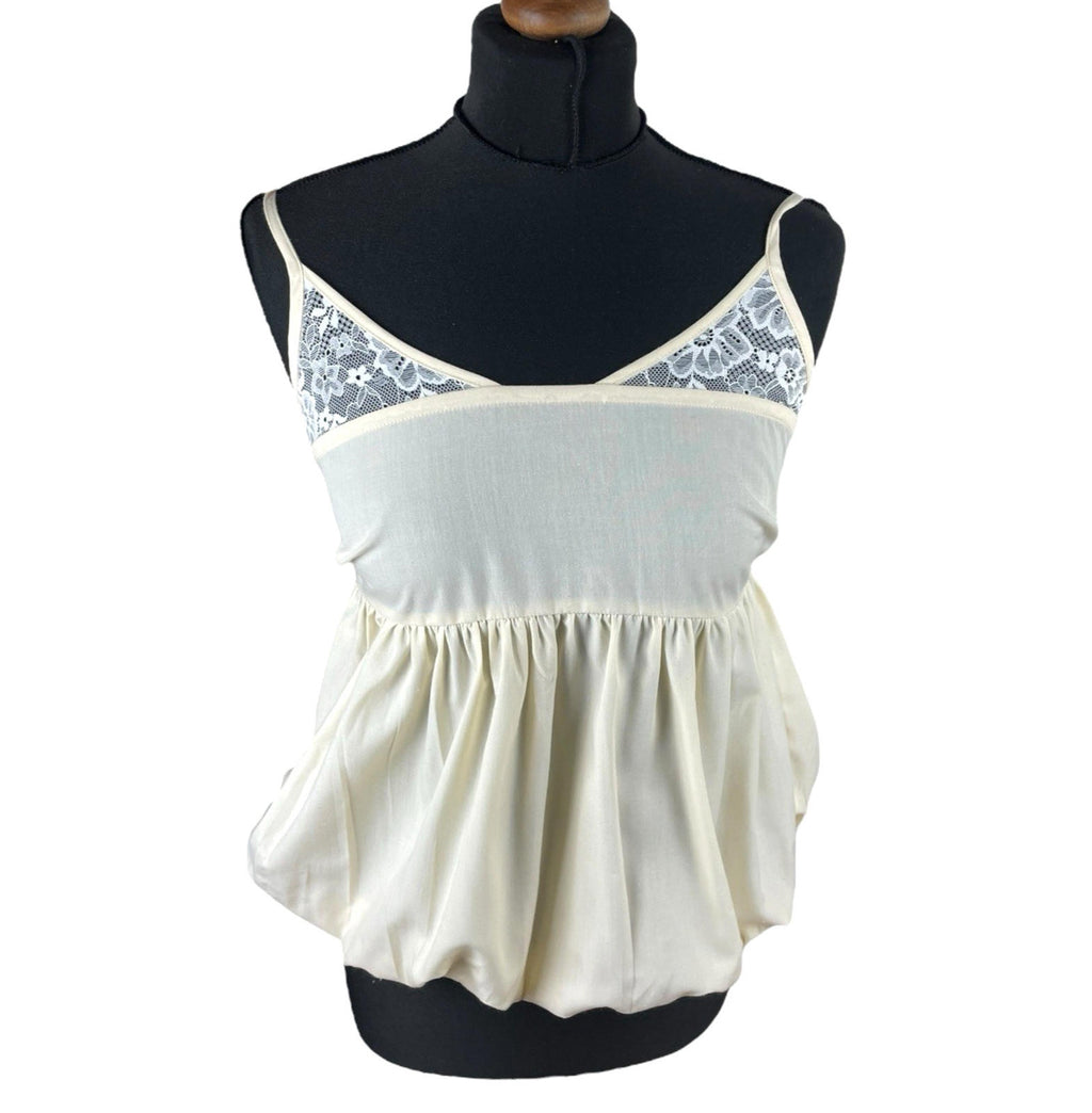 Beige Peplum Tank Top Spaghetti Strap Lace Accent Women’s UK Size 8