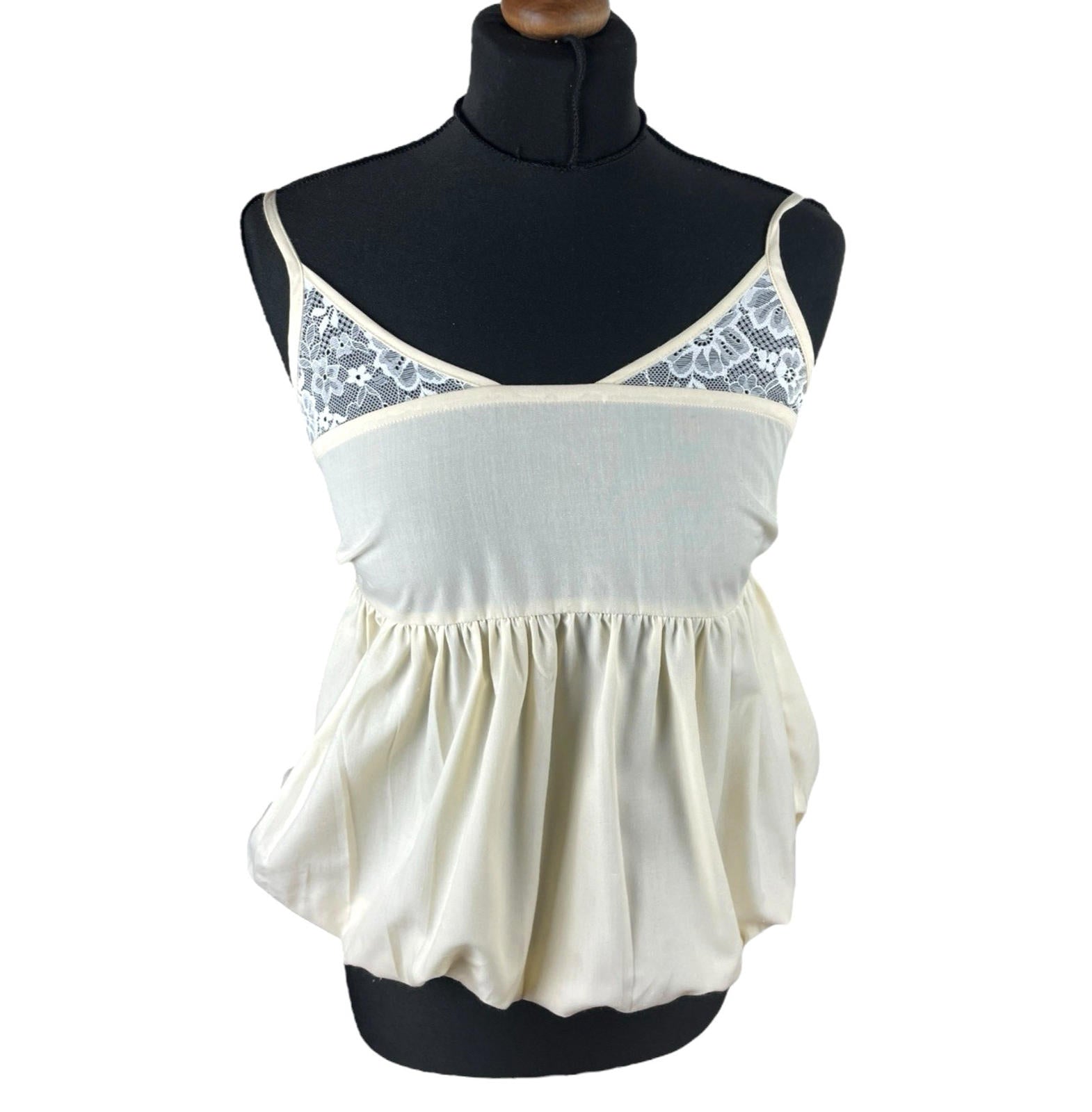 Beige Peplum Tank Top Spaghetti Strap Lace Accent Women’s UK Size 8