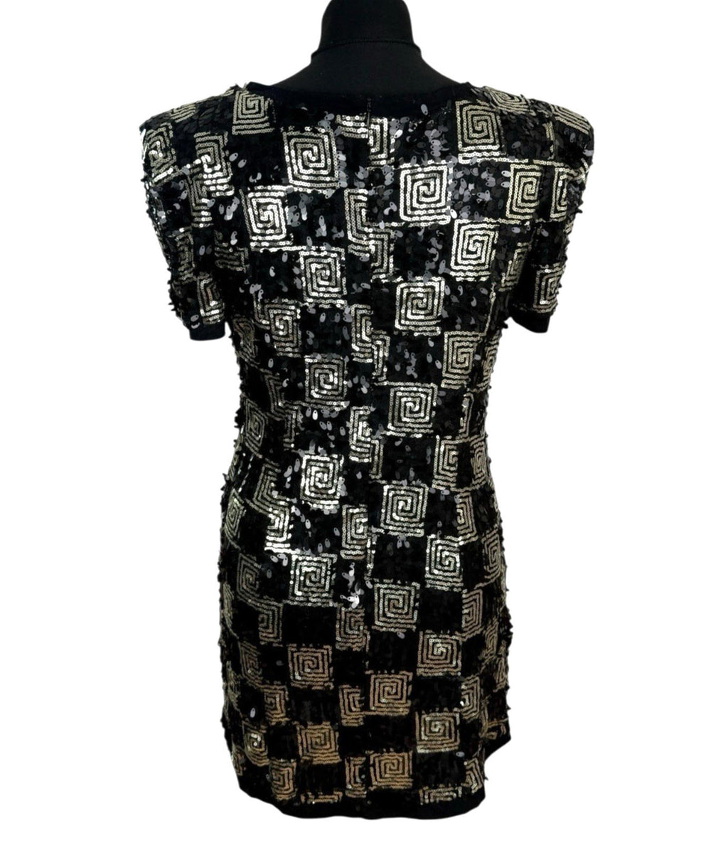 Made By Miso Sequin Mini Dress Black Gold Check Sparkle Women’s UK Size 14