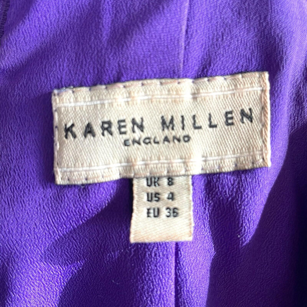 Karen Millen Dress Purple Stretch Satin Sheath High Neck Women’s UK Size 8
