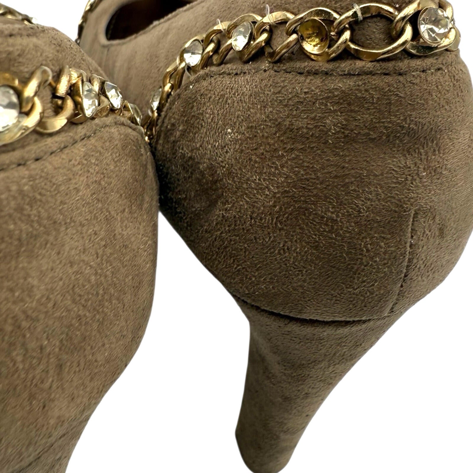 Mannika Platform Stiletto Women’s UK Size 6 Chain Dimante Detail Brown Suede