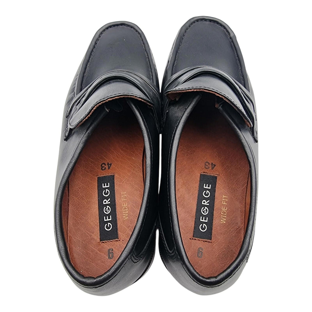 George Black Shoes Faux Leather Slip On Loafers Wide Fit Men's UK Size 6