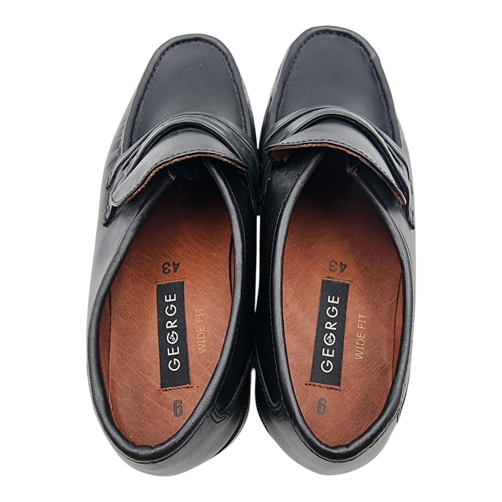 George Black Shoes Faux Leather Slip On Loafers Wide Fit Men's UK Size 6