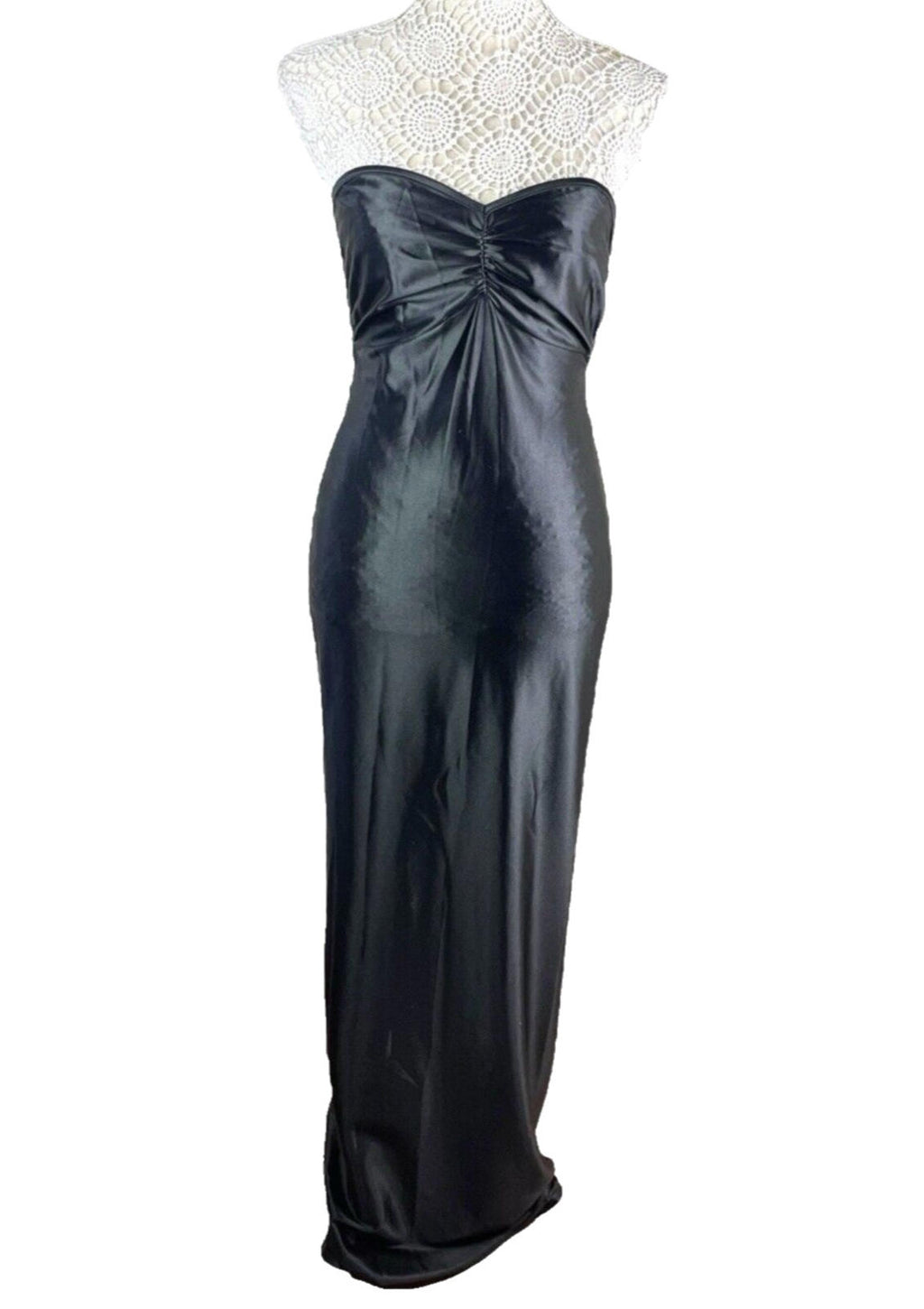 Glamour Black Satin Strapless Ballgown Dress Backless Maxi Women’s UK Size 10