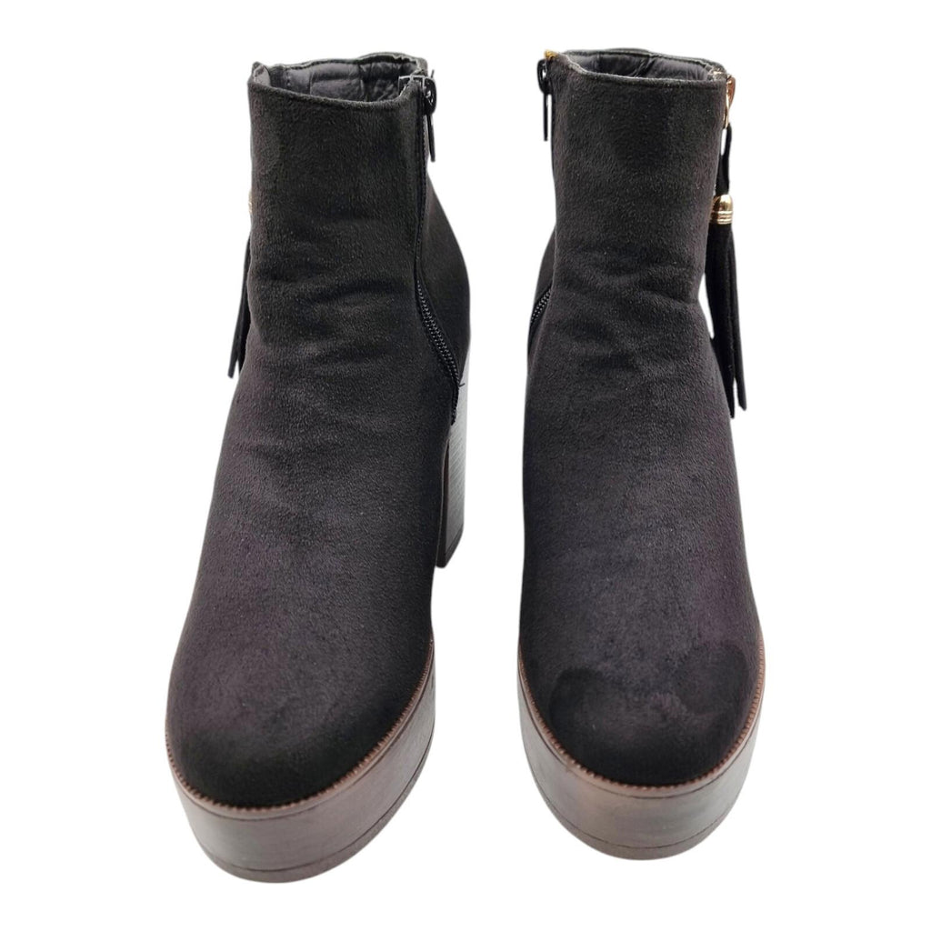 Krush Ankle Boots Black Block Heel Faux Suede Women's UK Size 7