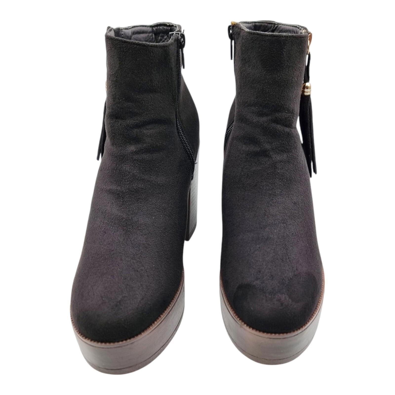 Krush Ankle Boots Black Block Heel Faux Suede Women's UK Size 7