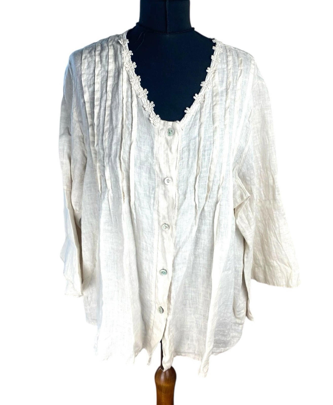 Diverse Beige Linen  Blouse Women’s UK Size L (12-14)