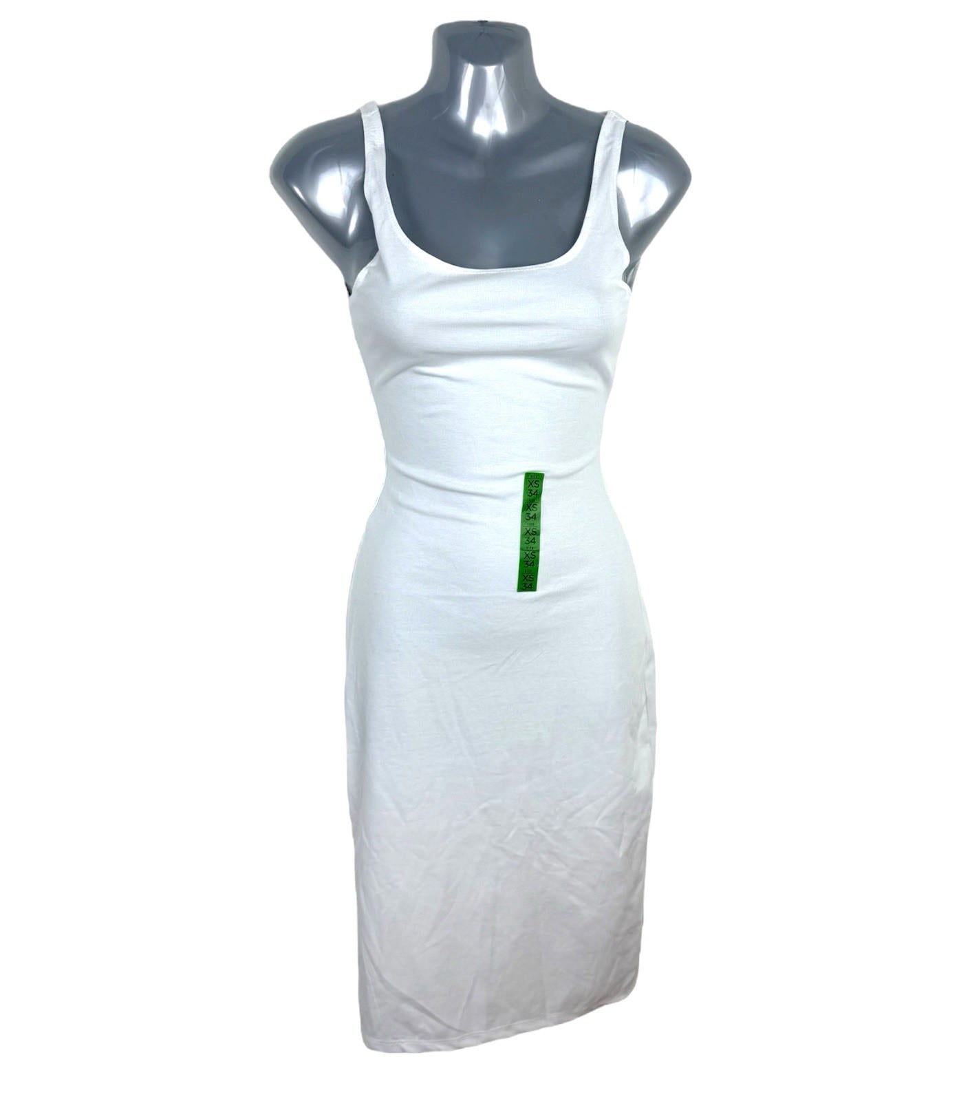 Pull&Bear White Bodycon Dress Midi Stretch Minimal Women’s UK Size XS