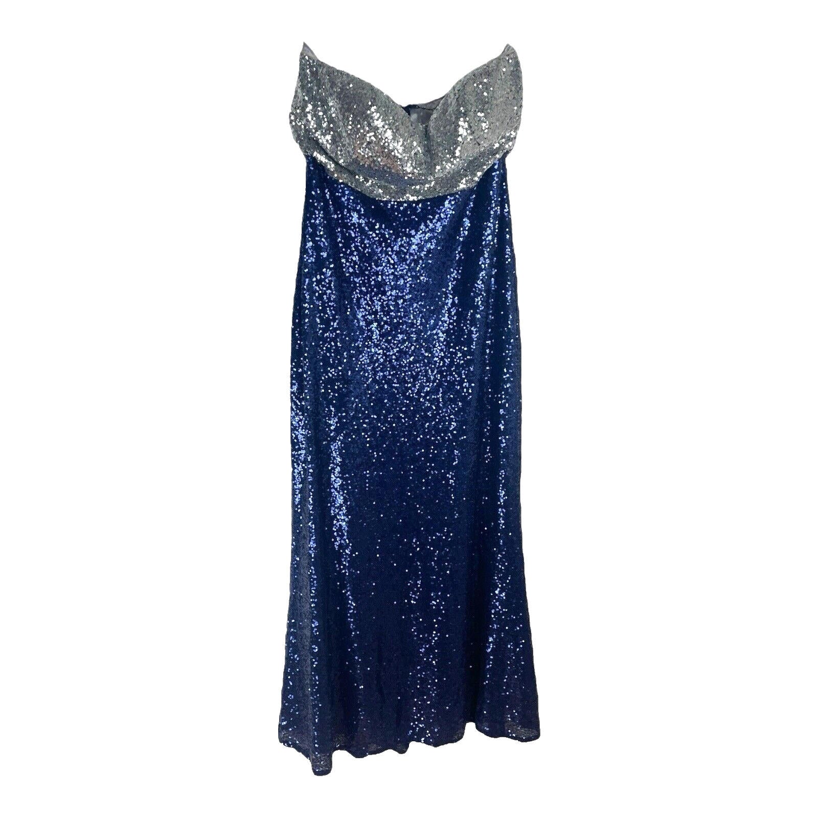 Ever-Pretty Dress Women's UK Size 18 Blue Sequin Strapless Occasion Sparkle
