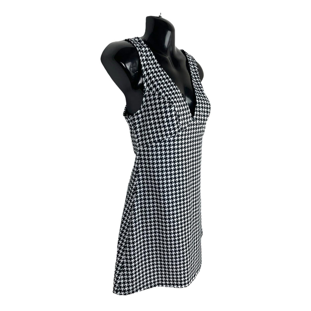 New Look Houndstooth Print Midi Dress Women’s UK Size 6 Petite A-Line V-Neck
