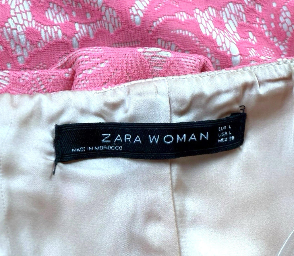 Zara Pink Peplum Dress Strapless Midi Lace Women’s UK Size L
