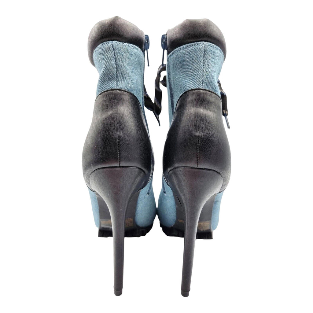 Denim Stiletto Shoe Women's UK Size 6.5 Open Toe Heel Lace Up Zip Fastening Boot