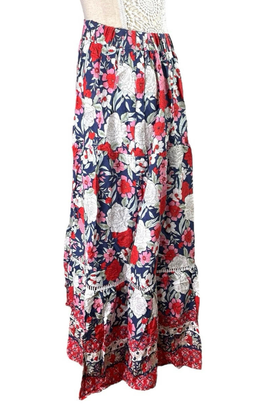 Bohemian Floral Swing Skirt Midi High Waist Women’s UK Size L (12)