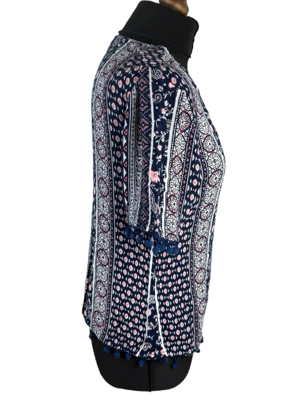 Peacocks Floral Top Navy Pink Crochet Tassled Lightweight Women’s UK Size 10