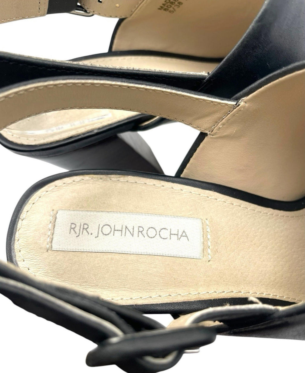 RJR John Rocha Black Leather Peep Toe Block Heel Shoes Women’s UK Size 5 (EU 38)