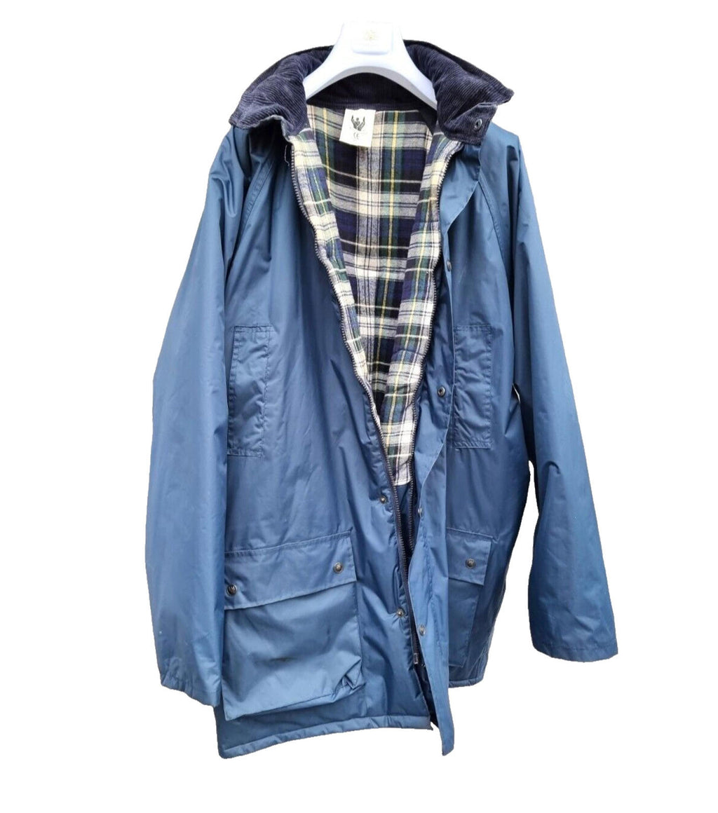 Vintage Blue Jacket Coat Water Resistant Stowaway Hood Men's UK Size Large