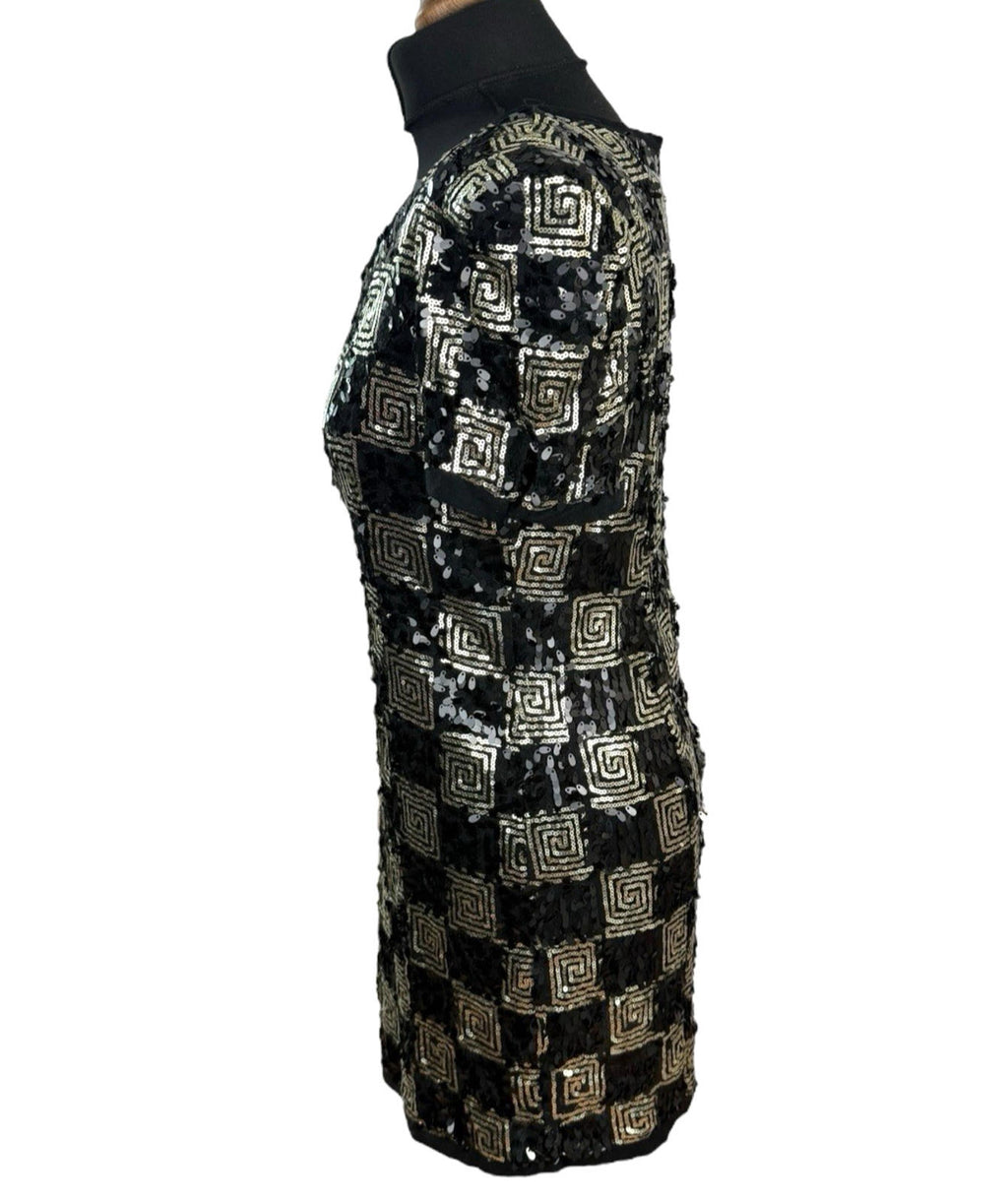 Made By Miso Sequin Mini Dress Black Gold Check Sparkle Women’s UK Size 14