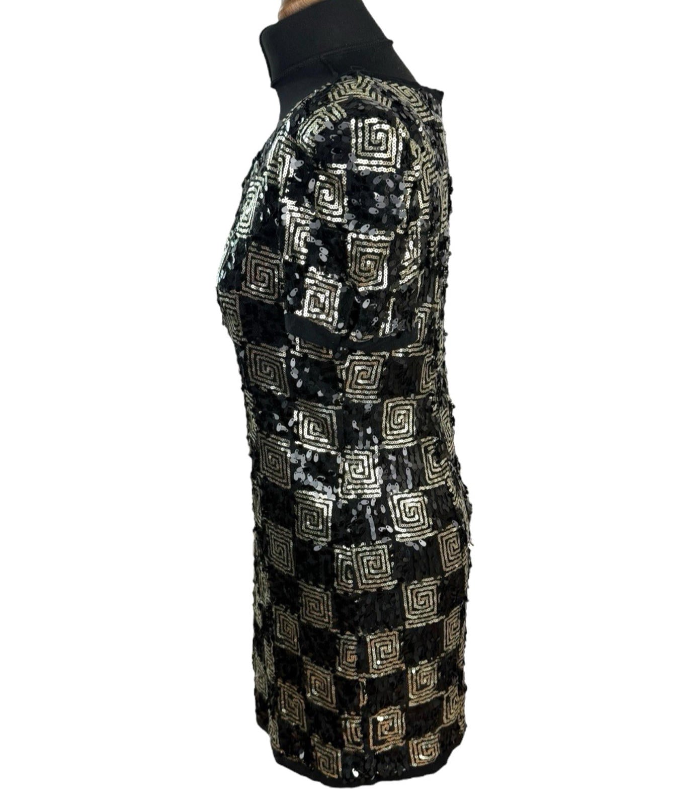 Made By Miso Sequin Mini Dress Black Gold Check Sparkle Women’s UK Size 14