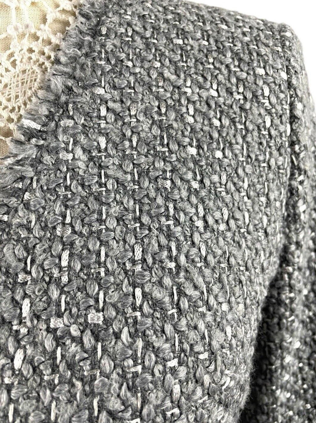 Marks & Spencer Tweed Blazer Coat Jacket Grey Mid Length Women’s UK Size 8