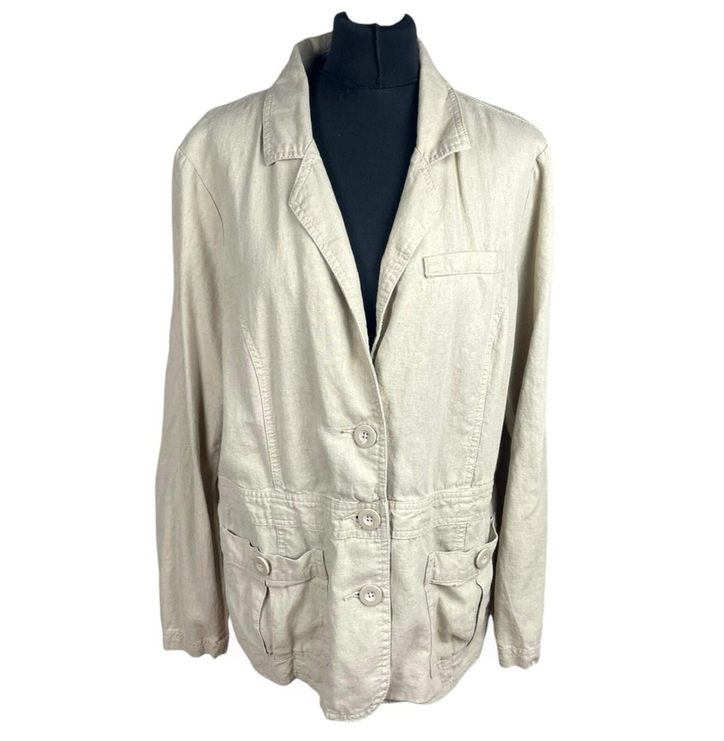 Debenhams Linen Jacket Women’s UK Size 18 Collared Pockets Beige Lightweight