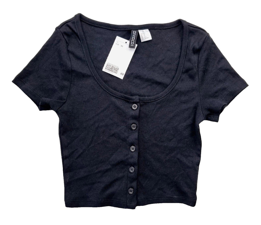 Divided Crop Top Black Button Front Women's UK Size XS