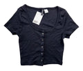 Divided Crop Top Black Button Front Women's UK Size XS