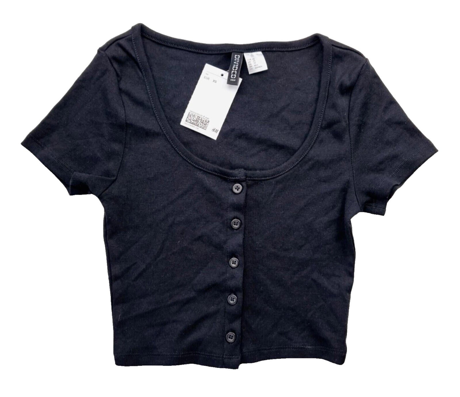 Divided Crop Top Black Button Front Women's UK Size XS