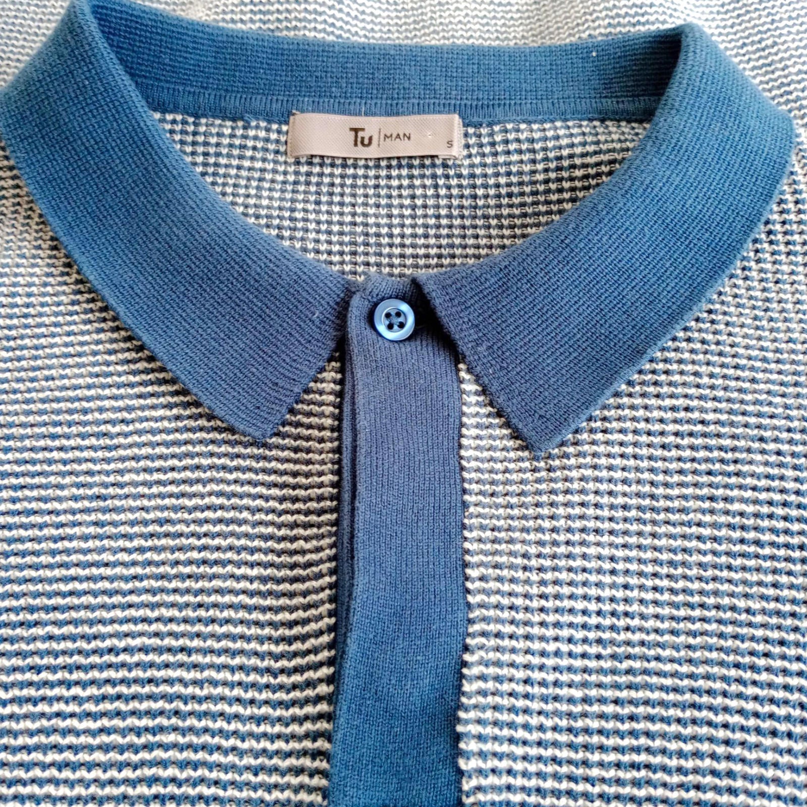 TU Man Blue Striped Polo Shirt 100% Cotton Easy Care UK Men's Size S