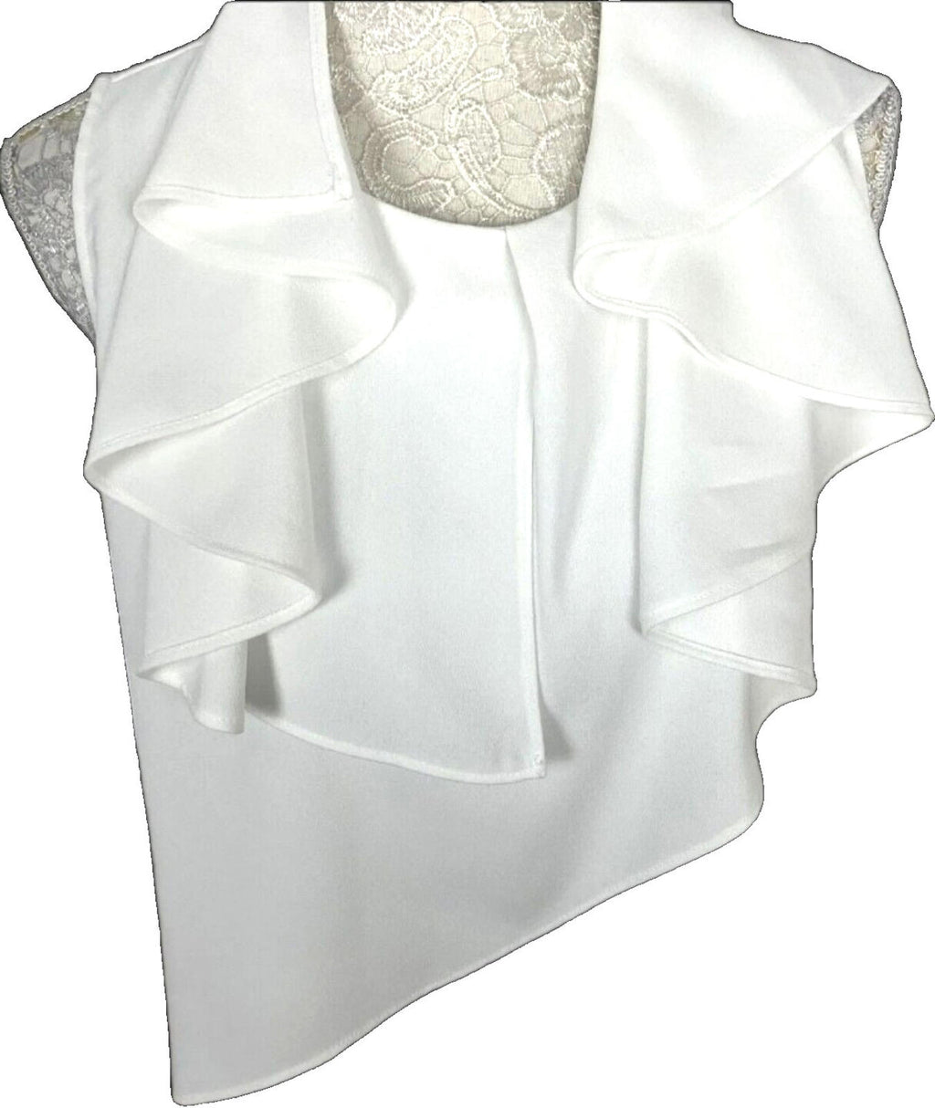 Zara Vest Top Blouse White Satin Ruffled Collar Women's UK Size M