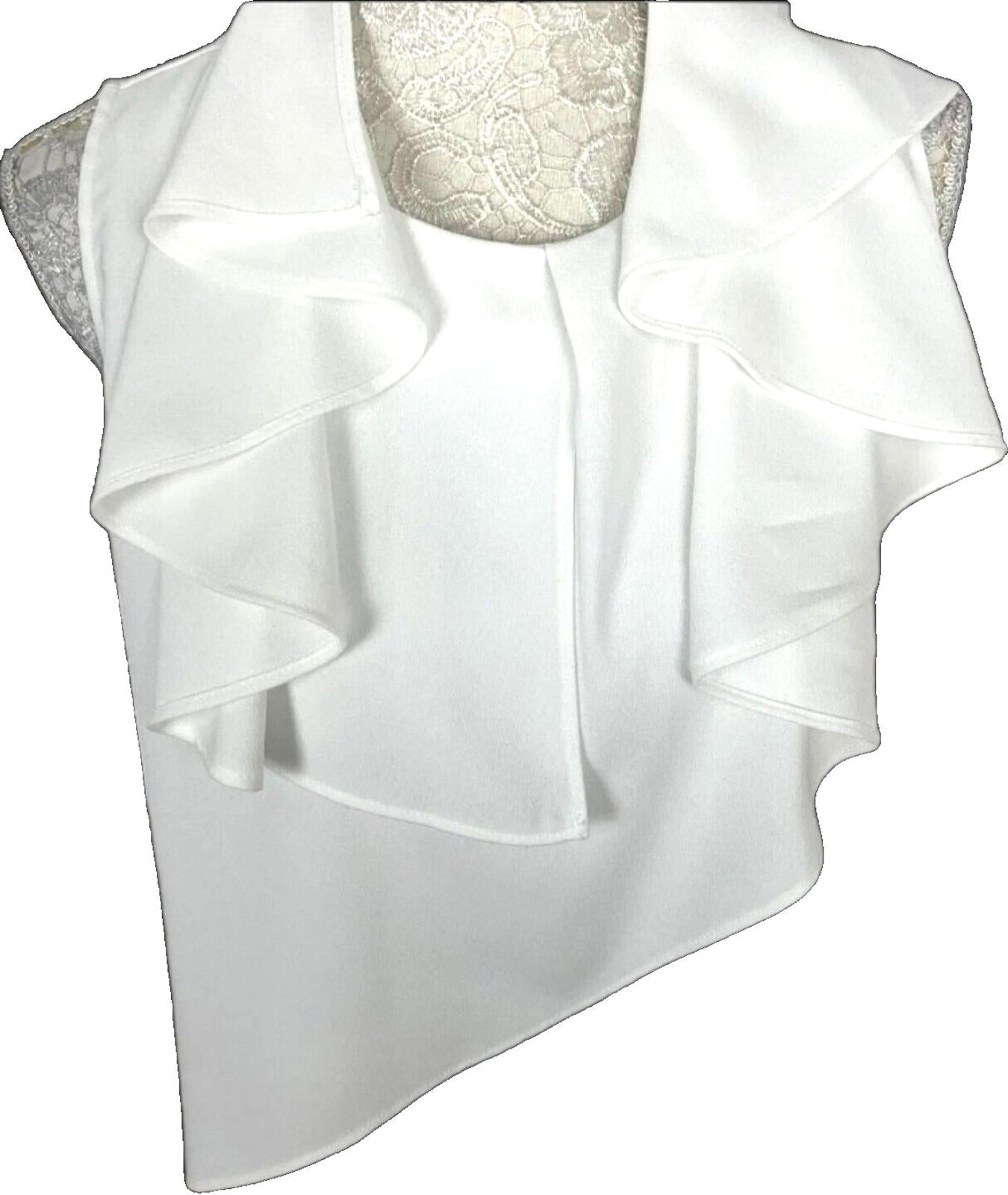 Zara Vest Top Blouse White Satin Ruffled Collar Women's UK Size M