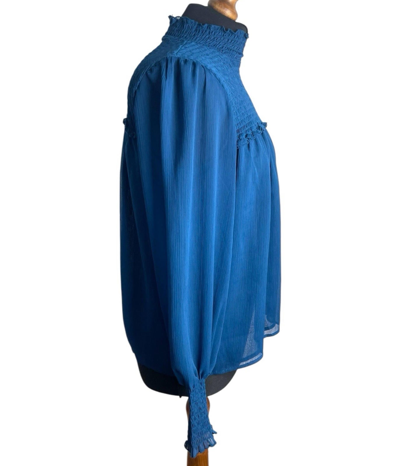 Laundry By Shelli Segal Blue High Neck Chiffon Top Women’s UK Size XS