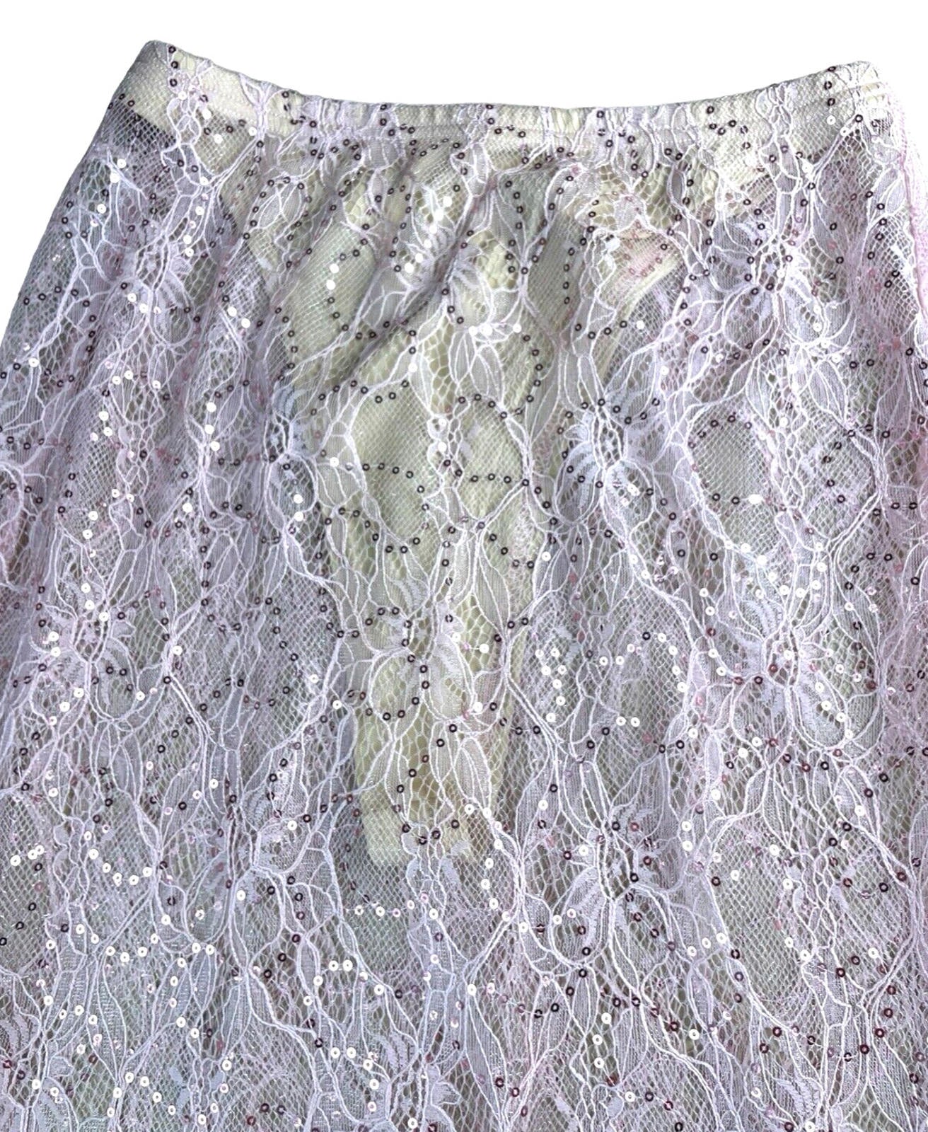 Pale Pink Sheer Lace Fit & Flare Maxi Skirt High Waist Women’s UK Size S